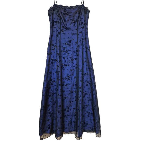 Betsy & Adam beaded Y2k maxi prom dress purple black spaghetti strap baby doll 8 - Picture 1 of 14